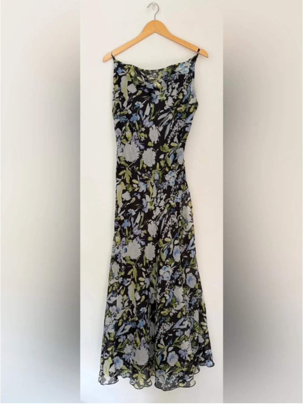 Abercrombie & Fitch Black Floral Slip Maxi Dress Size Large L Cowl Neck